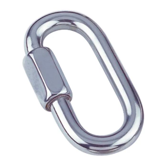 Metalen ovale schroefkarabiner op een witte achtergrond