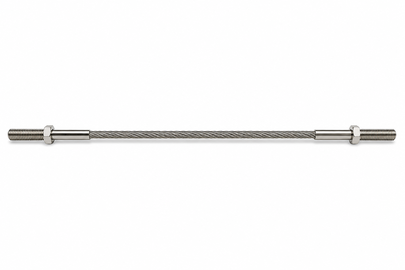 Metalen staalkabel met schroefdraad, moeren en cilindrische eindstukken