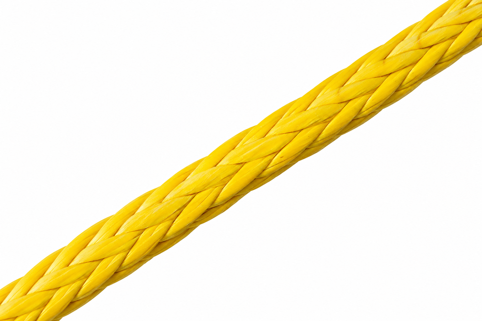 Gele gevlochten kabel diagonaal op een witte achtergrond