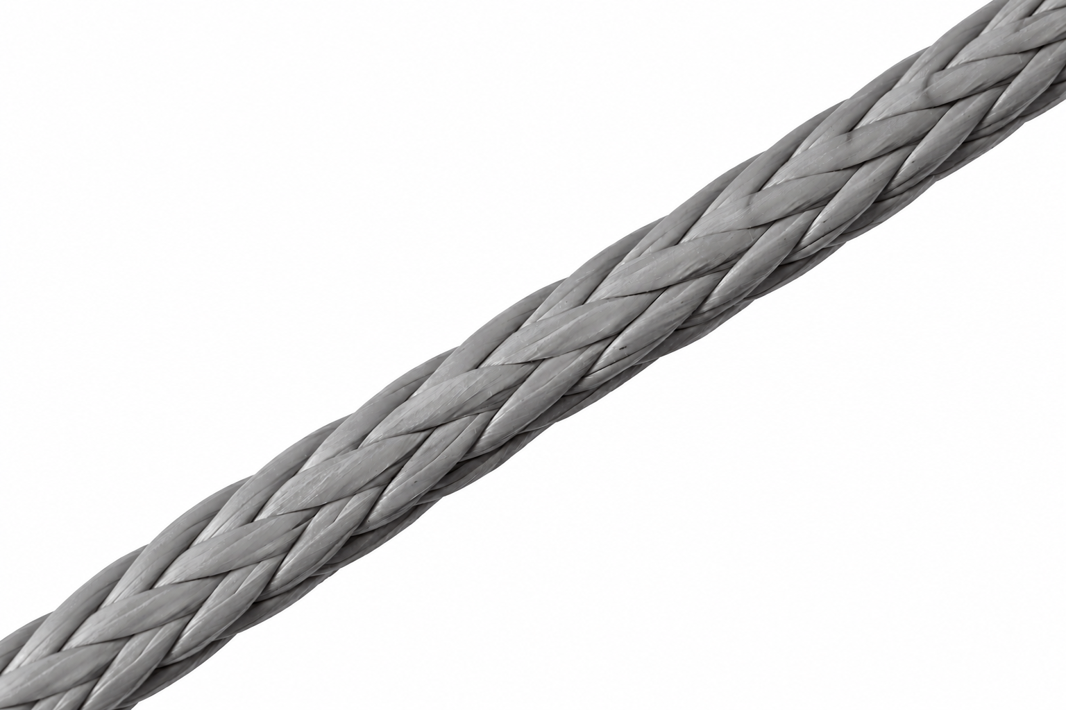 Grijze gevlochten kabel diagonaal op een witte achtergrond
