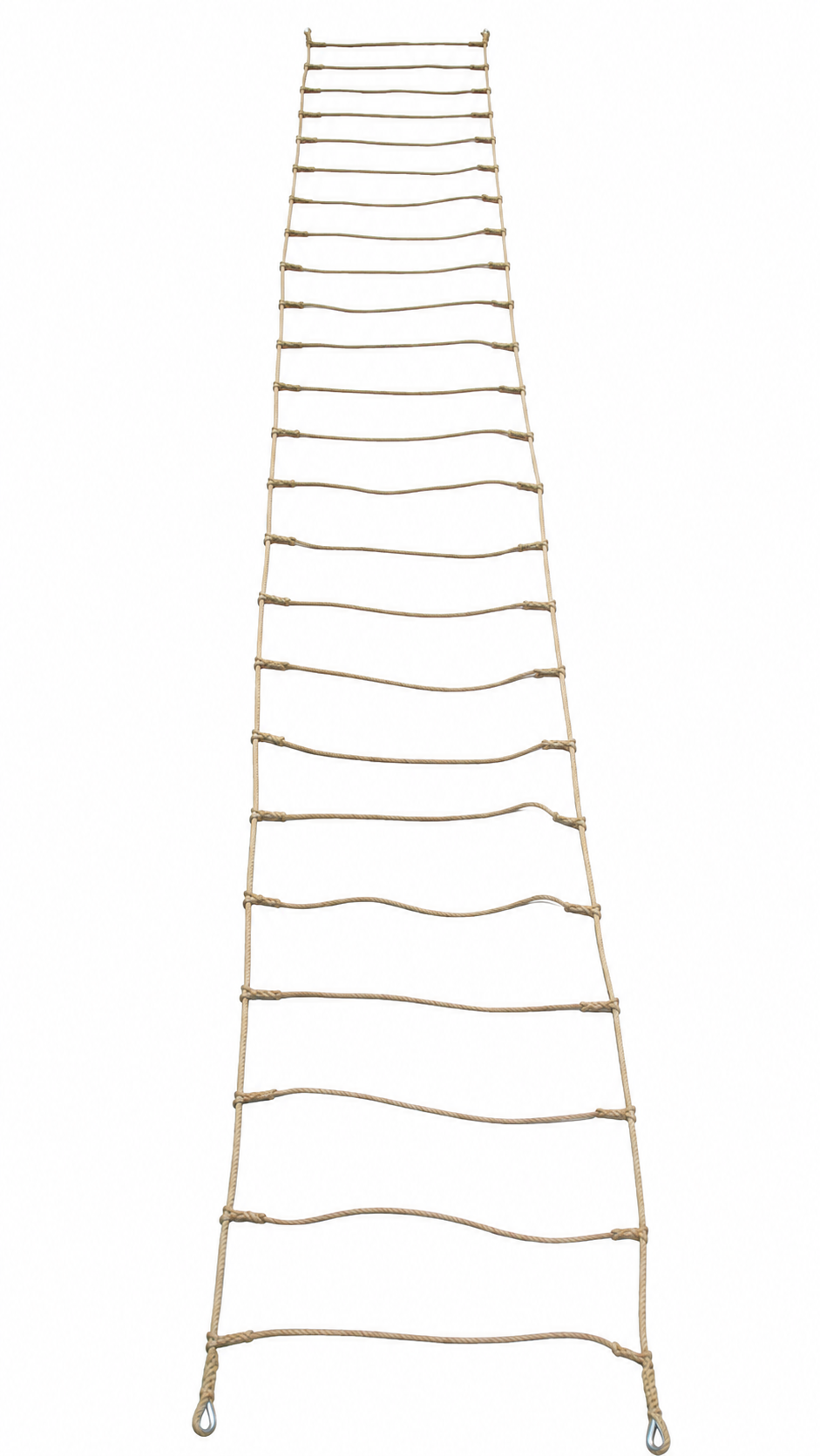 Lange touwladder met geknoopte sporten op een witte achtergrond